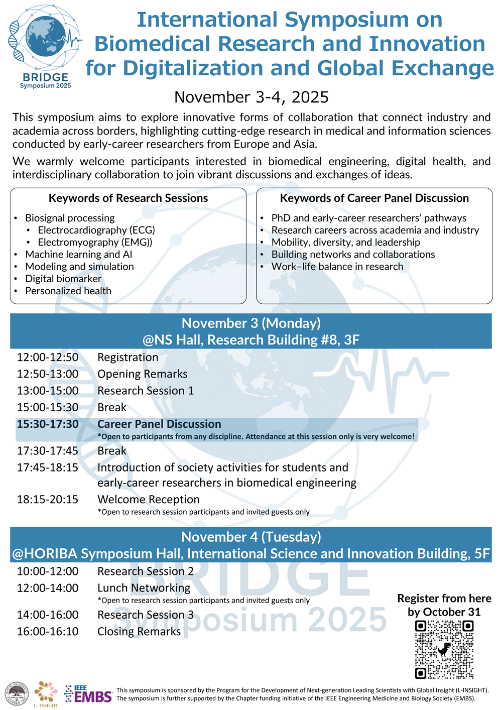 International Symposium on Biomedical Research and Innovation for Digitalization and Global Exchange (BRIDGE Symposium 2025)(November 3-4, 2025)